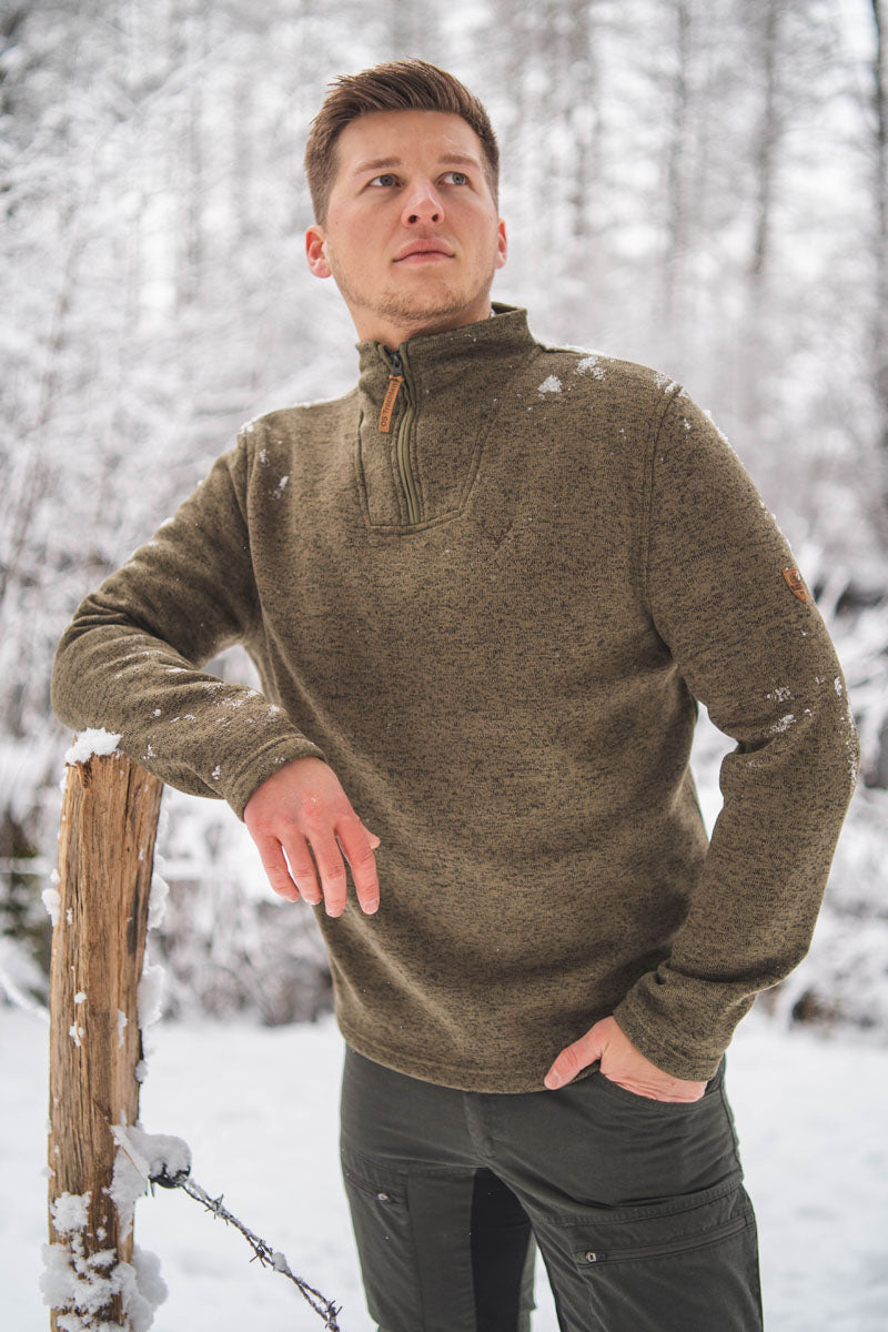Orbis Herren Fleecepullover Strickfleece Freizeitpullover Troyer hochgeschlossen Wukom