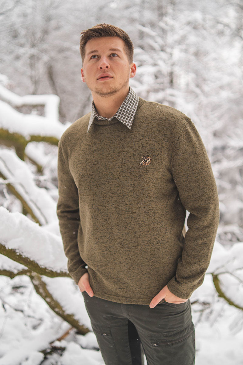 OS Trachten Herren Strickfleece-Pullover Sweatshirt Fleecepullover mit Rundhalsausschnitt Mysqafe