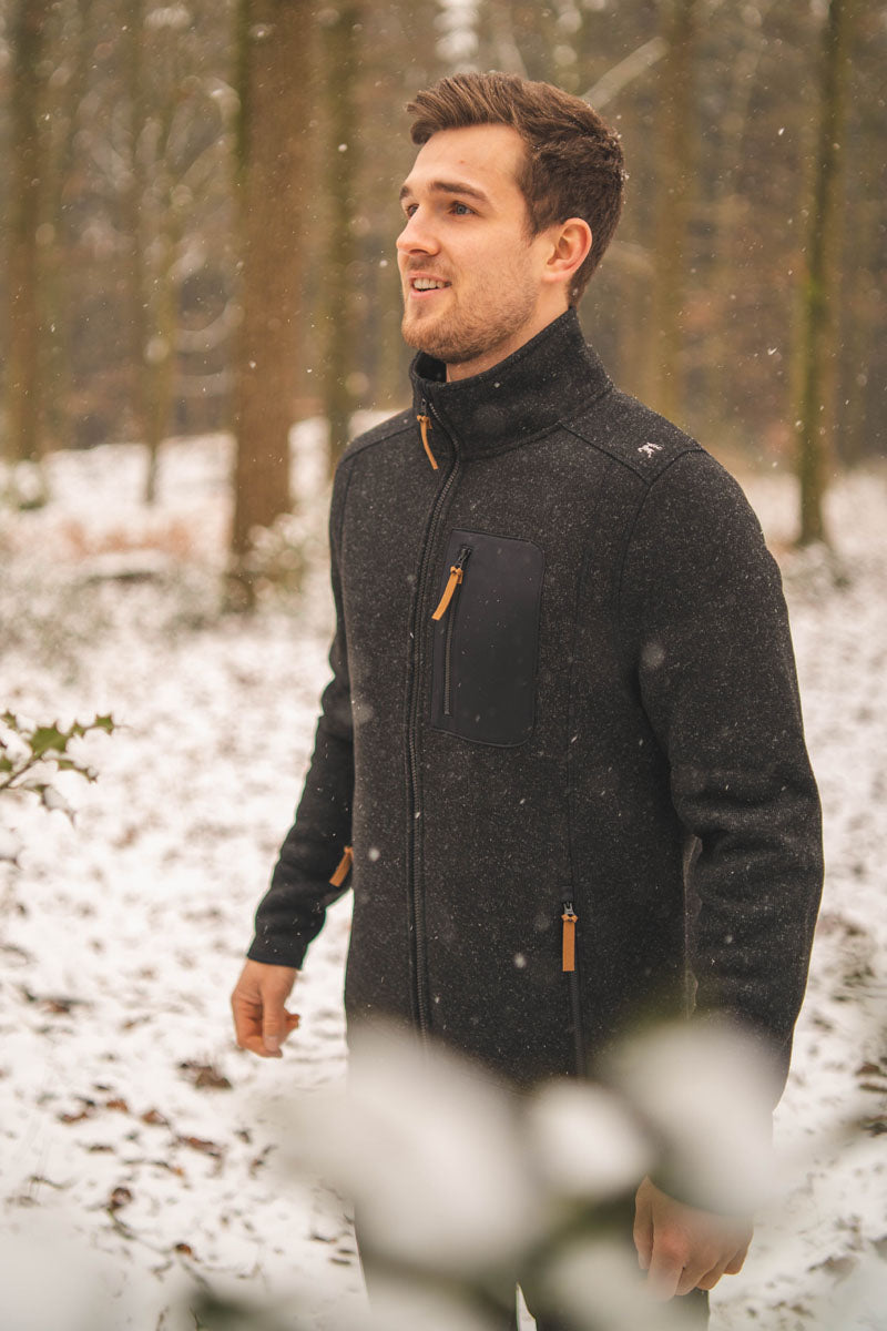 OS Trachten Orbis Herren Fleecejacke Strickfleecejacke Freizeitjacke mit Stehkragen hochgeschlossen Nucku