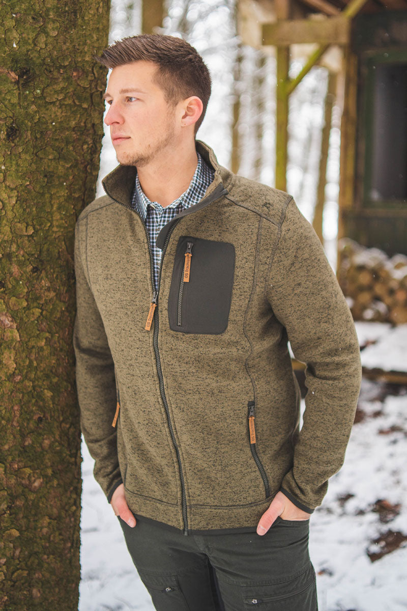 OS Trachten Orbis Herren Fleecejacke Strickfleecejacke Freizeitjacke mit Stehkragen hochgeschlossen Nucku