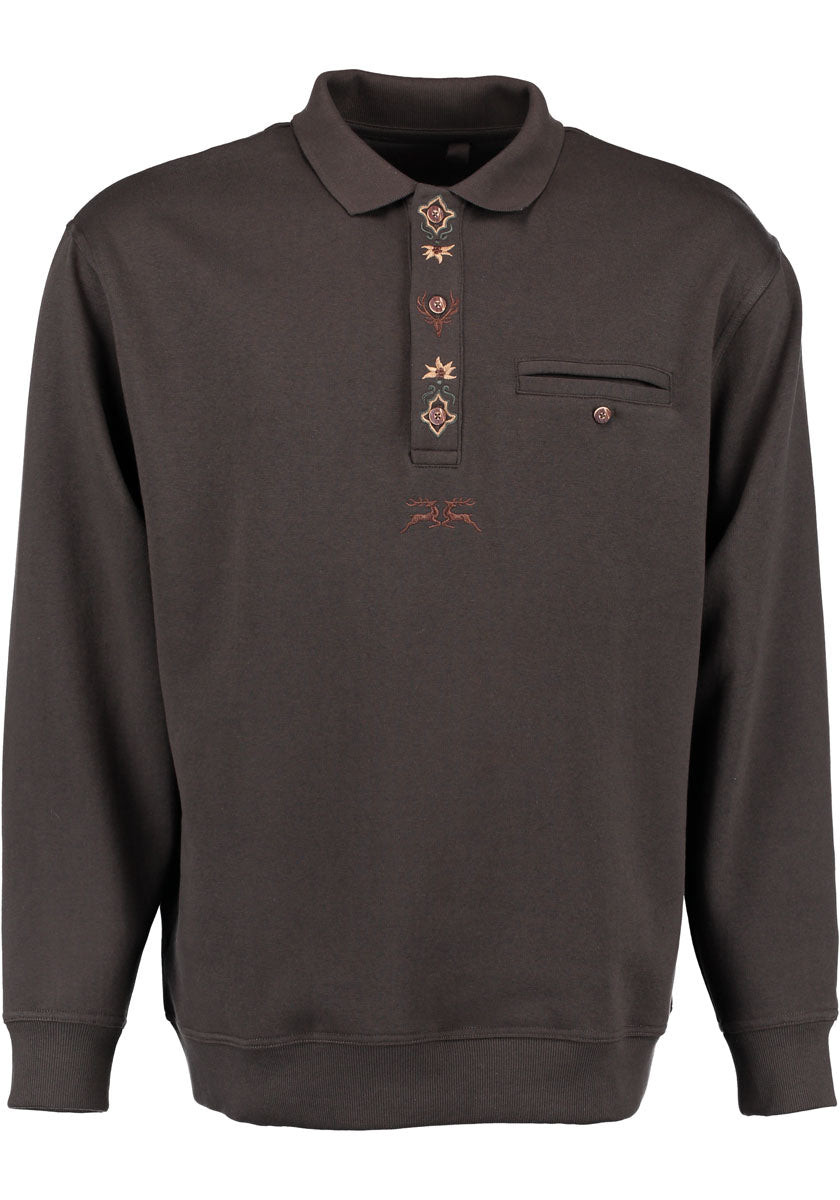 OS Trachten Herren Sweatshirt Pullover Jagdsweatshirt mit Liegekragen Shuro