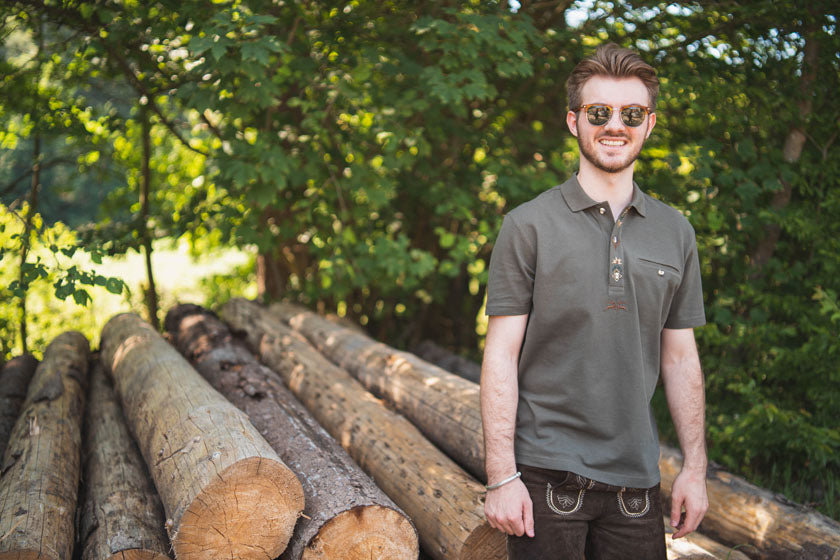 OS Trachten Herren Poloshirt Kurzarm Jagdshirt mit Polokragen Esoqo