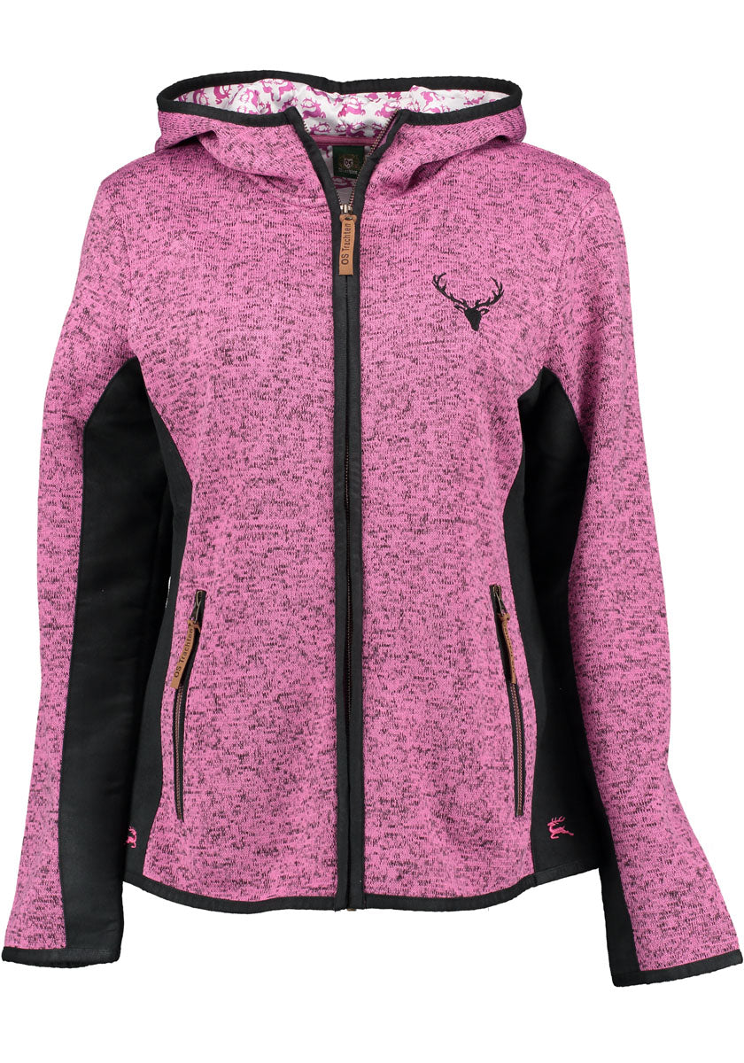 OS Trachten Damen Strickfleecejacke Freizeitjacke Übergangjacke mit Kapuze Zumgu