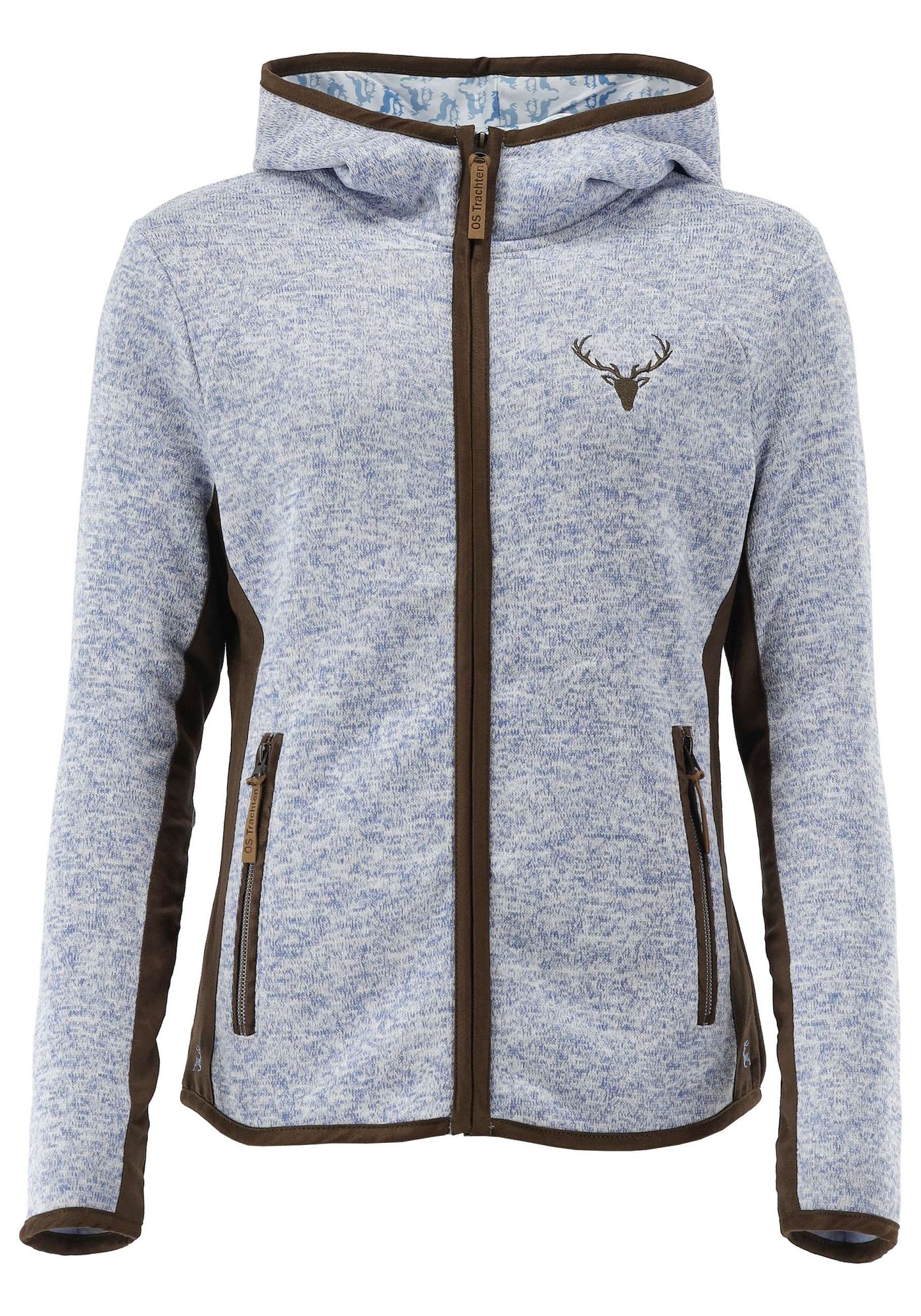 OS Trachten Damen Strickfleecejacke Freizeitjacke Übergangjacke mit Kapuze Zumgu
