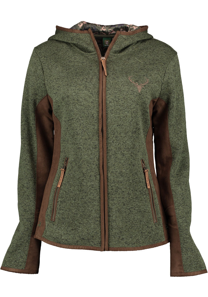 OS Trachten Damen Strickfleecejacke Freizeitjacke Übergangjacke mit Kapuze Zumgu
