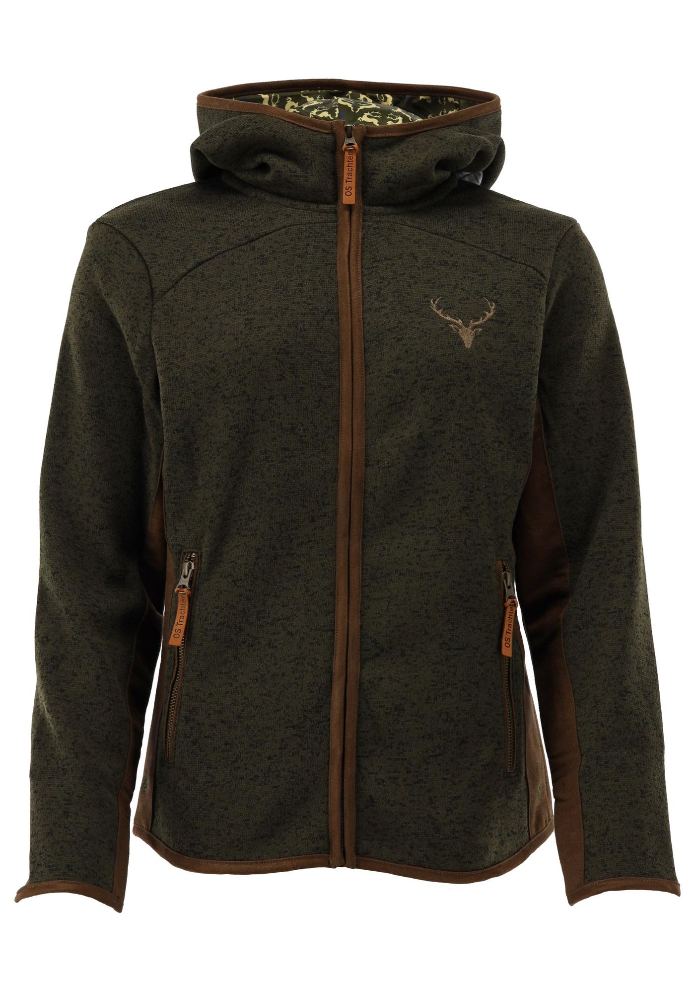 OS Trachten Damen Strickfleecejacke Freizeitjacke Übergangjacke mit Kapuze Zumgu